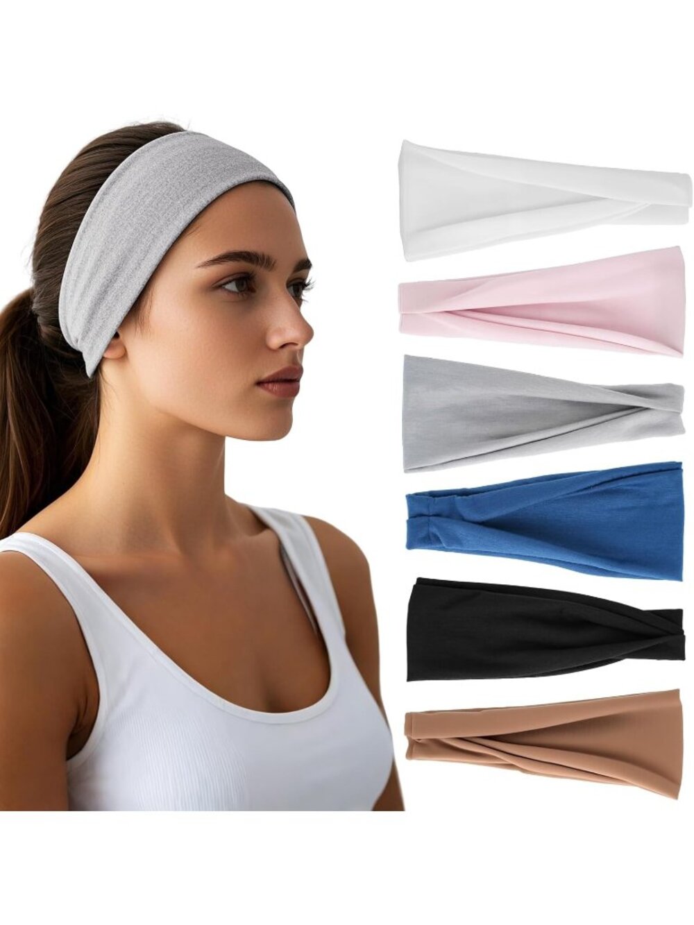 Women Elastic 6 Pack Headbands Stretchy Sports Sweatbands Non Slip Hair Bands